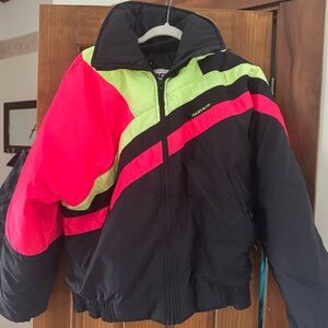 Vintage 80’s Sun Ice Ski Jacket Puffer Coat Men’s 40 Retro Neon Black Lime Heavy